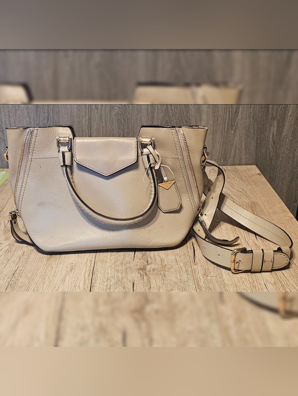 Michael Kors Blakely Leather Satchel Beige